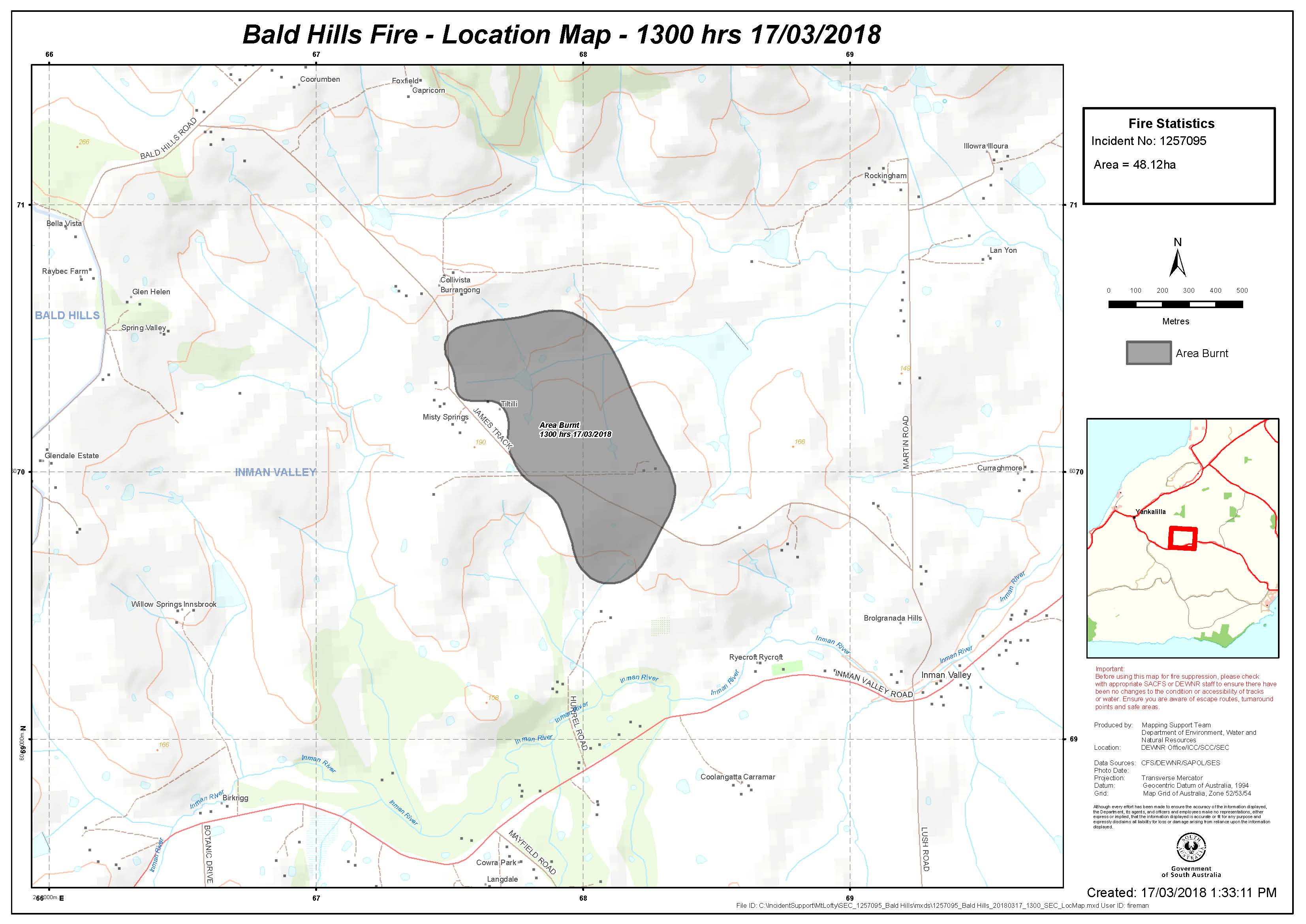 Bald Hills Fire - Location Map - 1300 hrs 17/03/2018